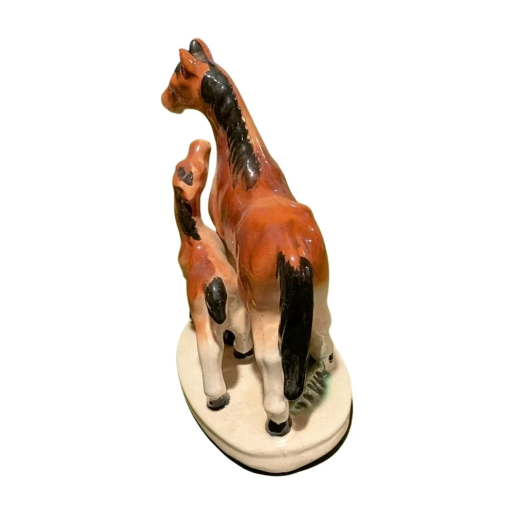 Vintage Horse Figurine Mare And Foal Ceramic Base 7” X 6”